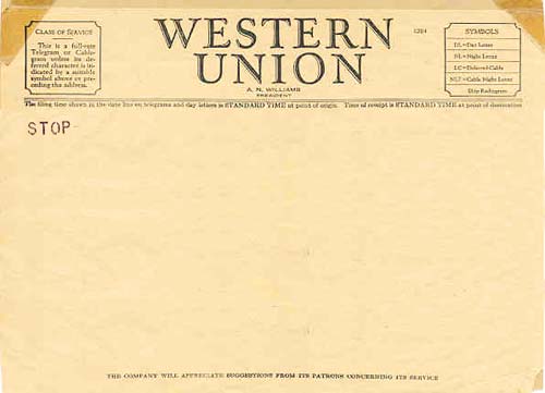 Western Union telegram stop