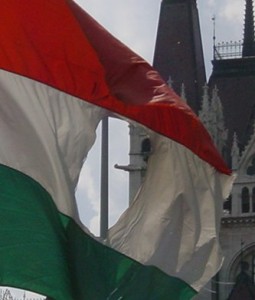 Hungarian torn flag 1956 in Budapest